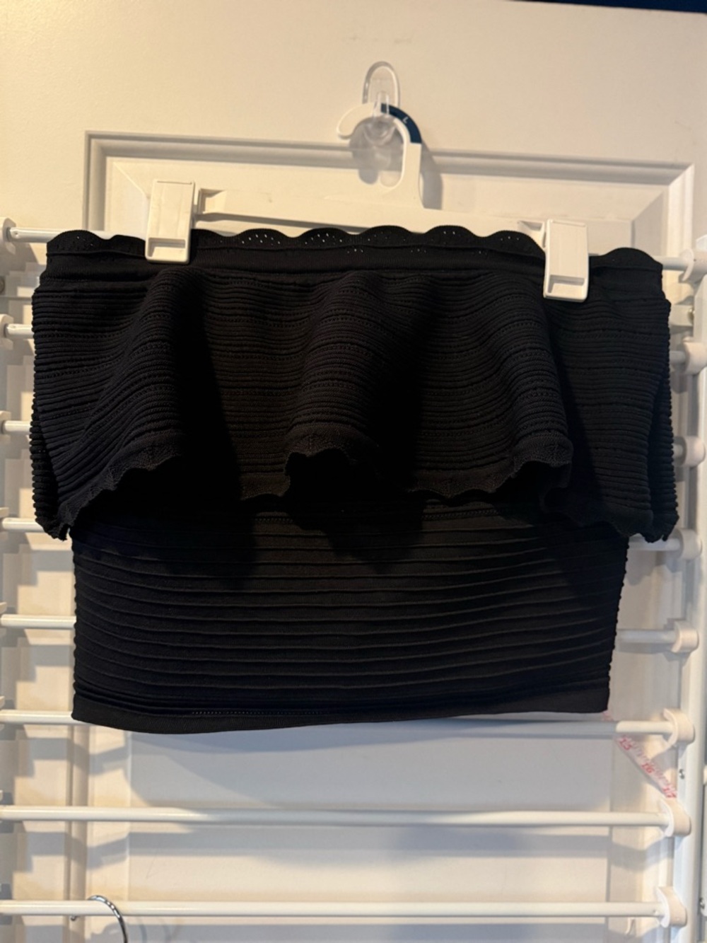 Anthropologie Black Ruffled Strapless Knit Top